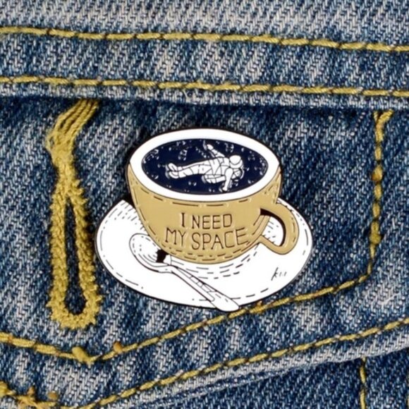 Astronaut Pin I Need My Space Pin Enamel Pin Coffee Cup Cute Cartoon - Picture 2 of 4